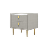 Modern 2 Drawers PU Leather Bedside Table Nightstand with Gold Metal Legs