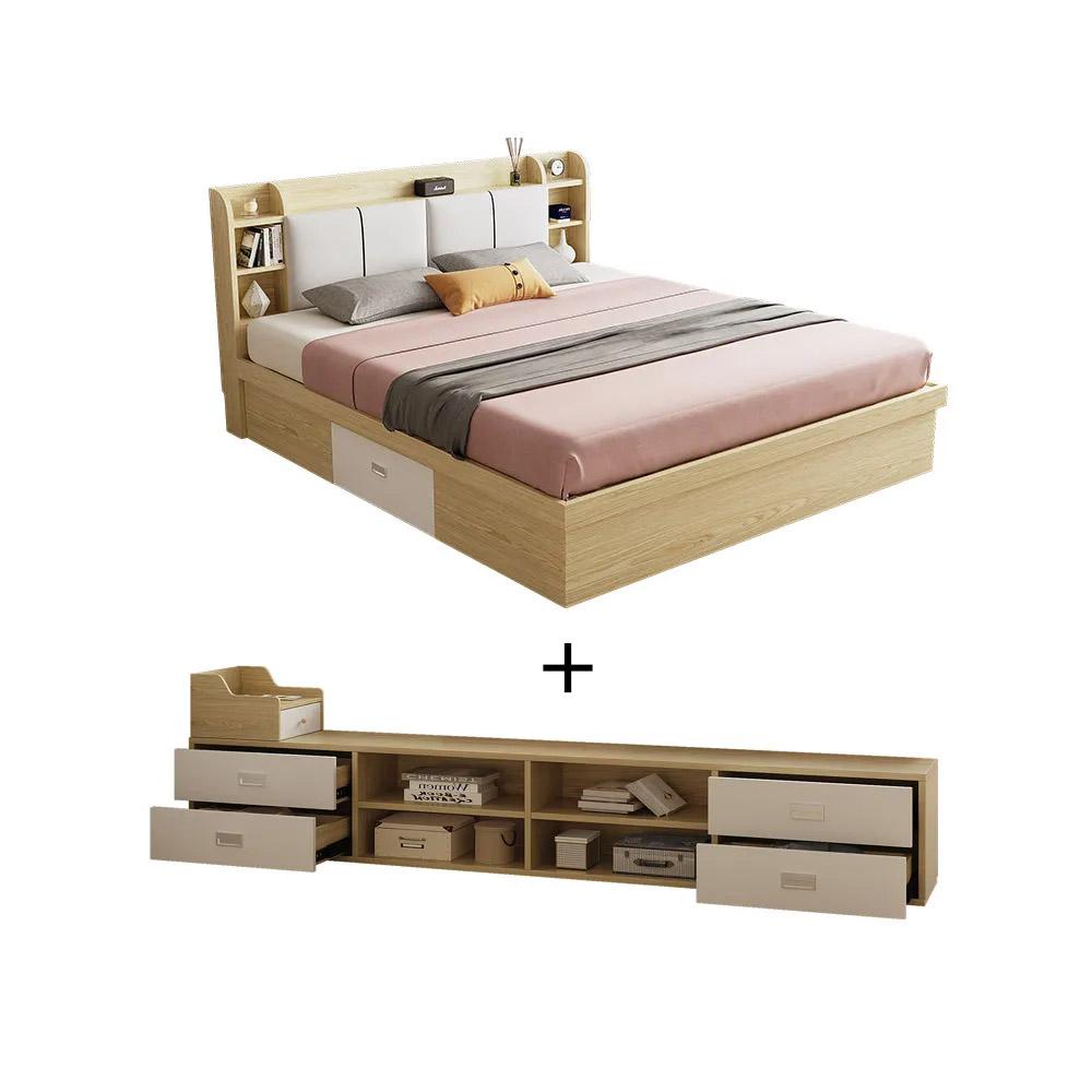 Multi-Storage Cal King Ottoman Bed with Drawers and Bookcase Headboard