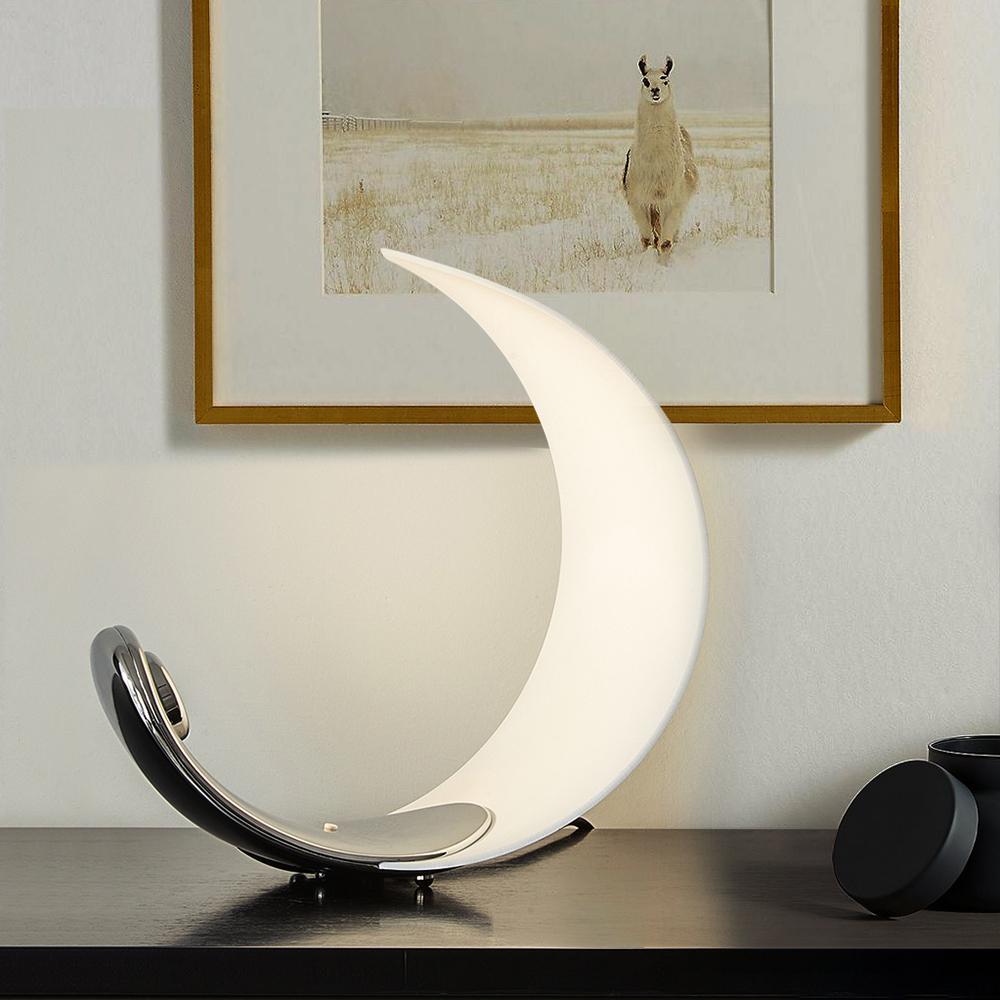 White Half-Moon Table Lamp Dimmable Metal Desk Lamp