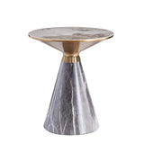 Gray & Gold Hourglass-Shape End Table with Stone Top & Stainless Steel Base-Richsoul-End & Side Tables,Furniture,Living Room Furniture
