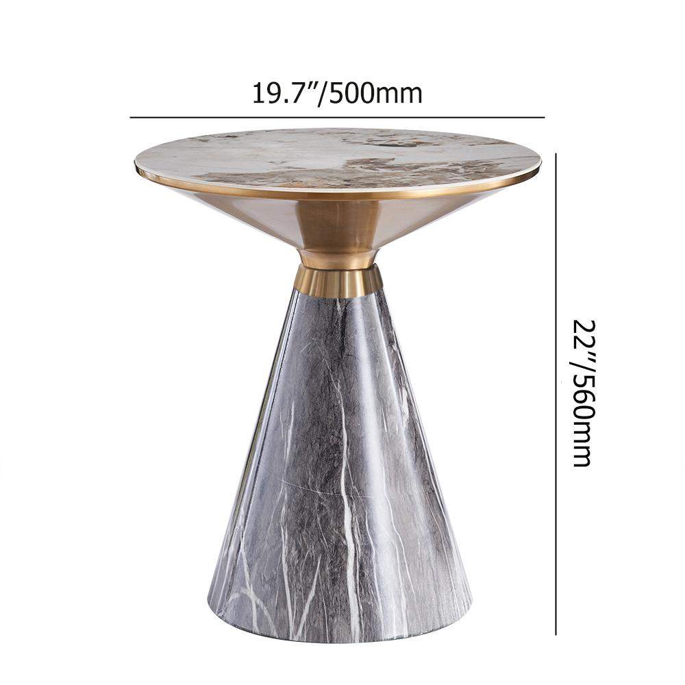 Gray & Gold Hourglass-Shape End Table with Stone Top & Stainless Steel Base-Richsoul-End & Side Tables,Furniture,Living Room Furniture
