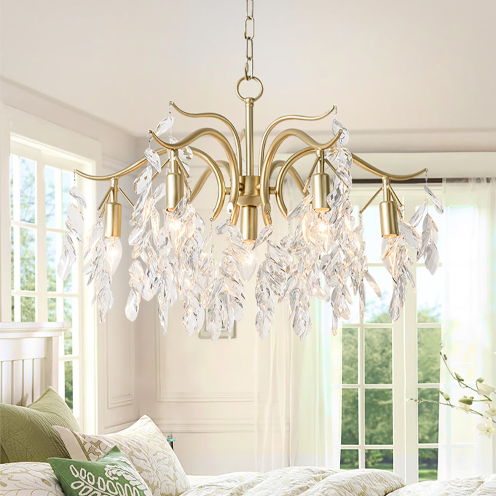 Modern 9-Light Crystal Tiered Chandelier in Champagne Gold