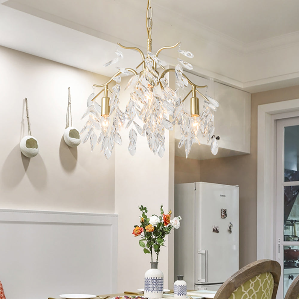 Modern 9-Light Crystal Tiered Chandelier in Champagne Gold