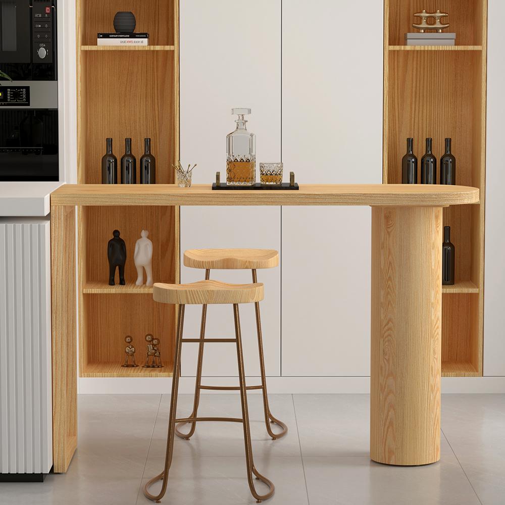 55" Modern Pine Wood  Long Bar Height Dinning Table Kitchen Bar Table