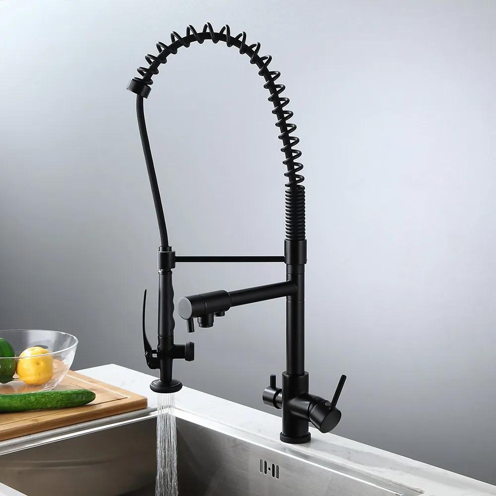 Modern Kitchen Faucet with Sprayer Brass Pull Down Faucets Chrome Single Hole 3-in-1