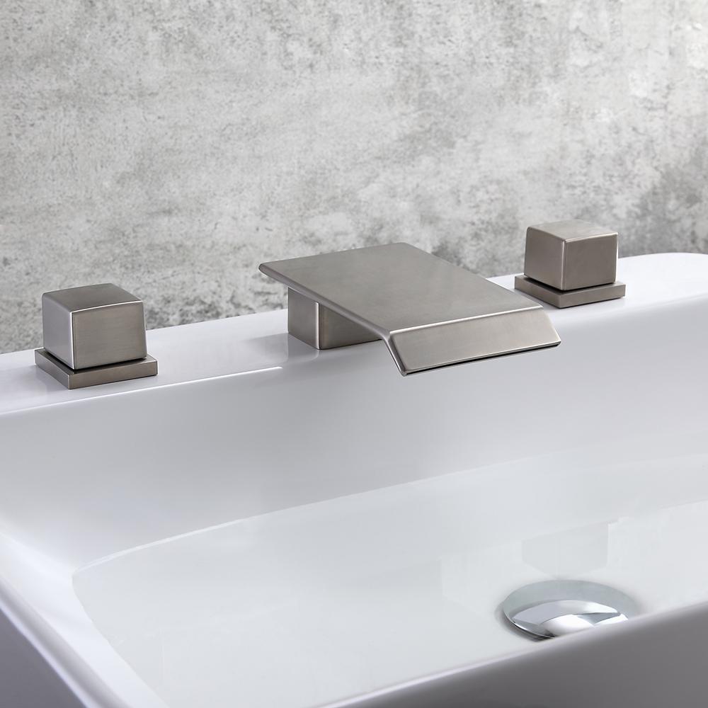 Moda Matte Black Waterfall Widespread Bathroom Sink Faucet Square Double Handle