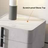 Modern Nightstand with Drawers & Sintered Stone Top Freestanding Bedside Table in Green