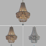 Kesarre Retro Wood Beaded Chandelier Empire Ceiling Light in Gray & Blue