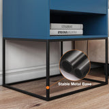 Blue Bedroom Nightstand with Drawer Bedside Table Metal Base
