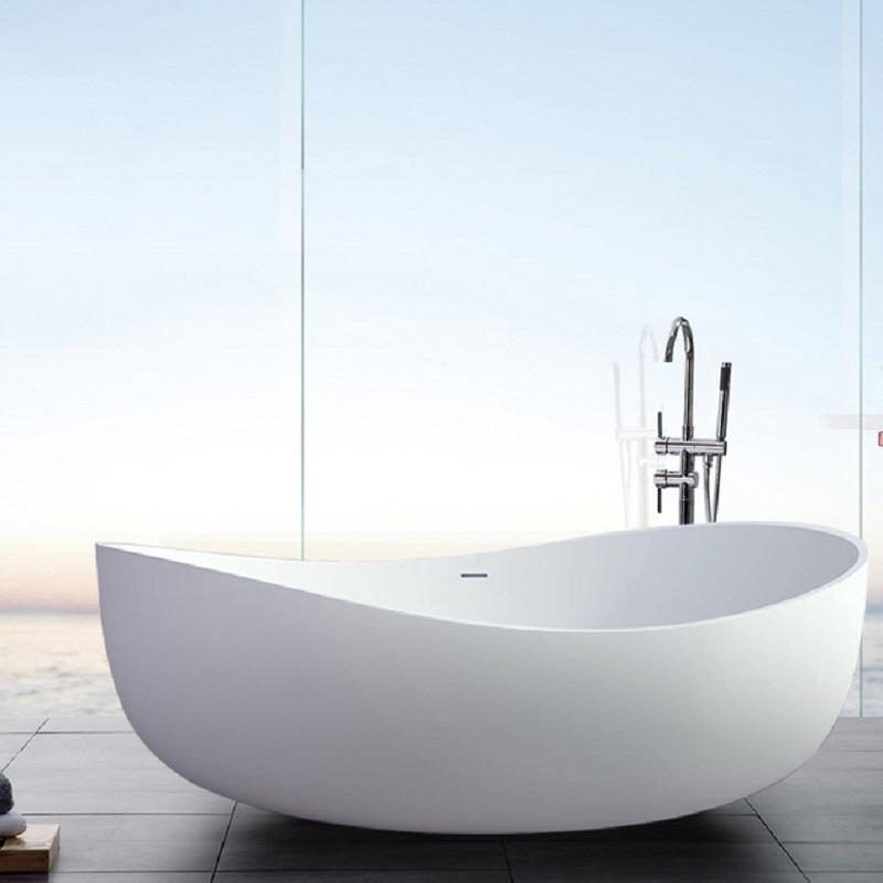 70" Contemporary Oval Freestanding Stone Resin Soaking Bathtub in Black