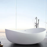 70" Contemporary Oval Freestanding Stone Resin Soaking Bathtub in Black