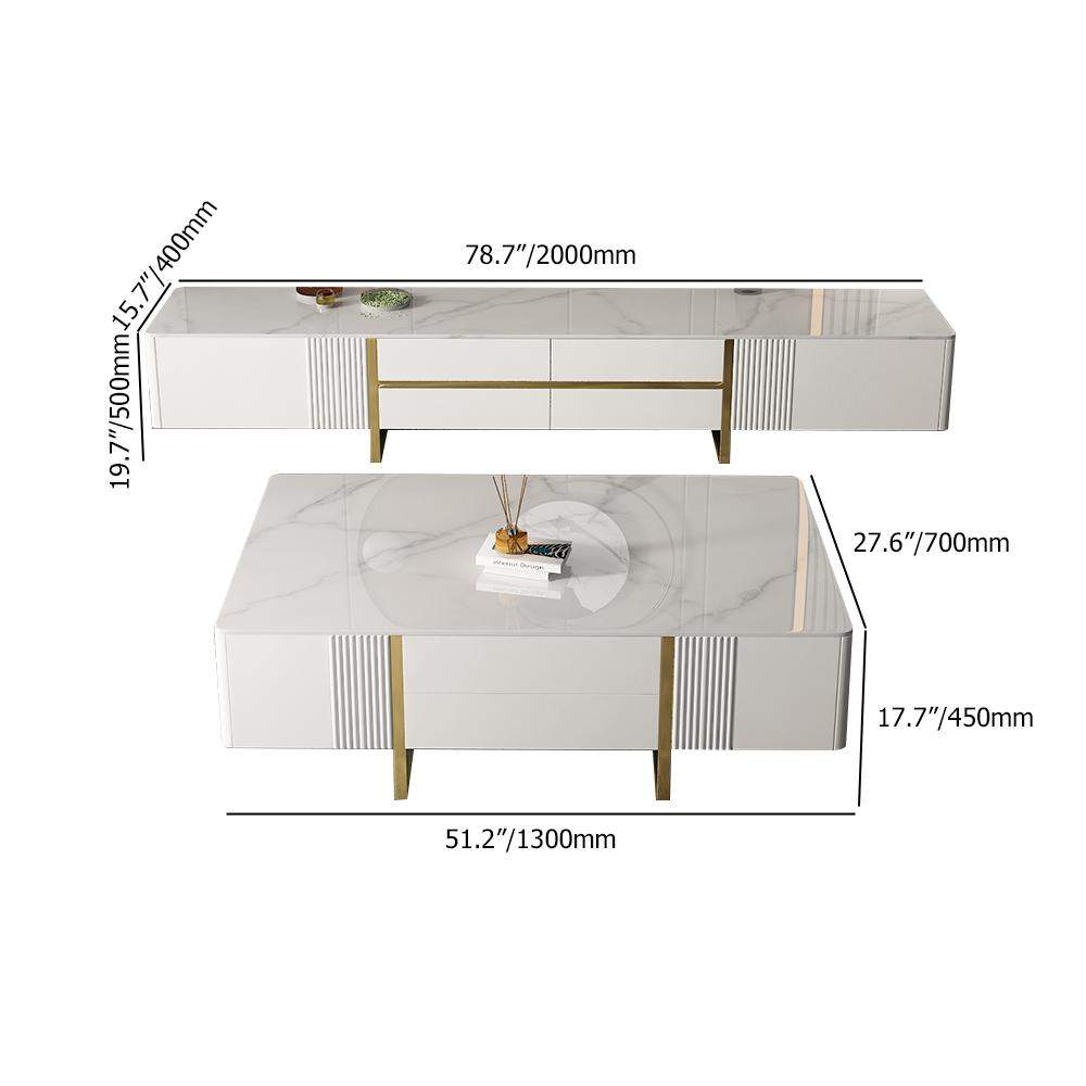 Modern White Rectangular TV Stand with Coffee Table Set of 2-Richsoul-Furniture,Living Room Furniture,Living Room Sets