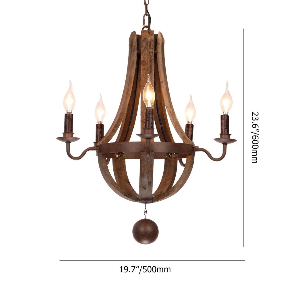 Rustic Reclaimed Wood & Rust Metal 5-Light Chandelier with Candle Light