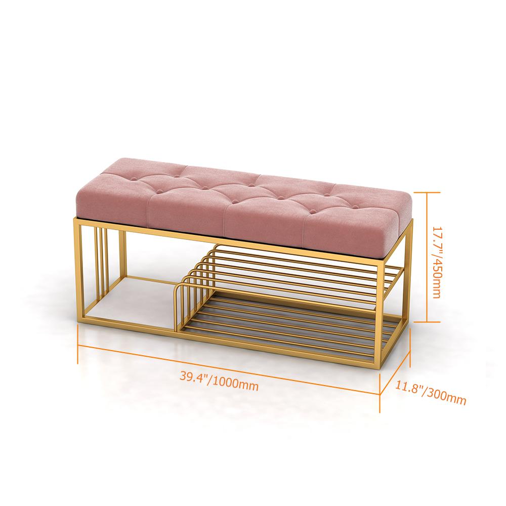 Velvet Upholstered Entryway Bench with Storage Bed Bench in Green