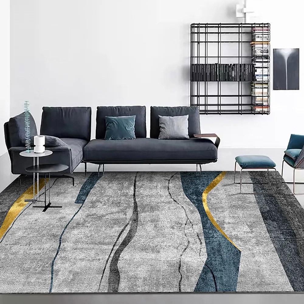 Modern Abstract Gray and Gold Rug Rectangle 5'x 7' Area Rug