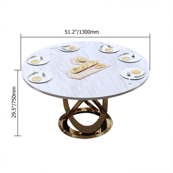 59" Modern White & Gold Round Marble Dining Table with Stainless Steel ...