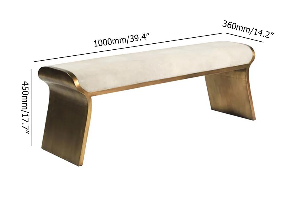 Beige Modern Stainless Steel Bench Leath-Aire Upholstered Ottoman