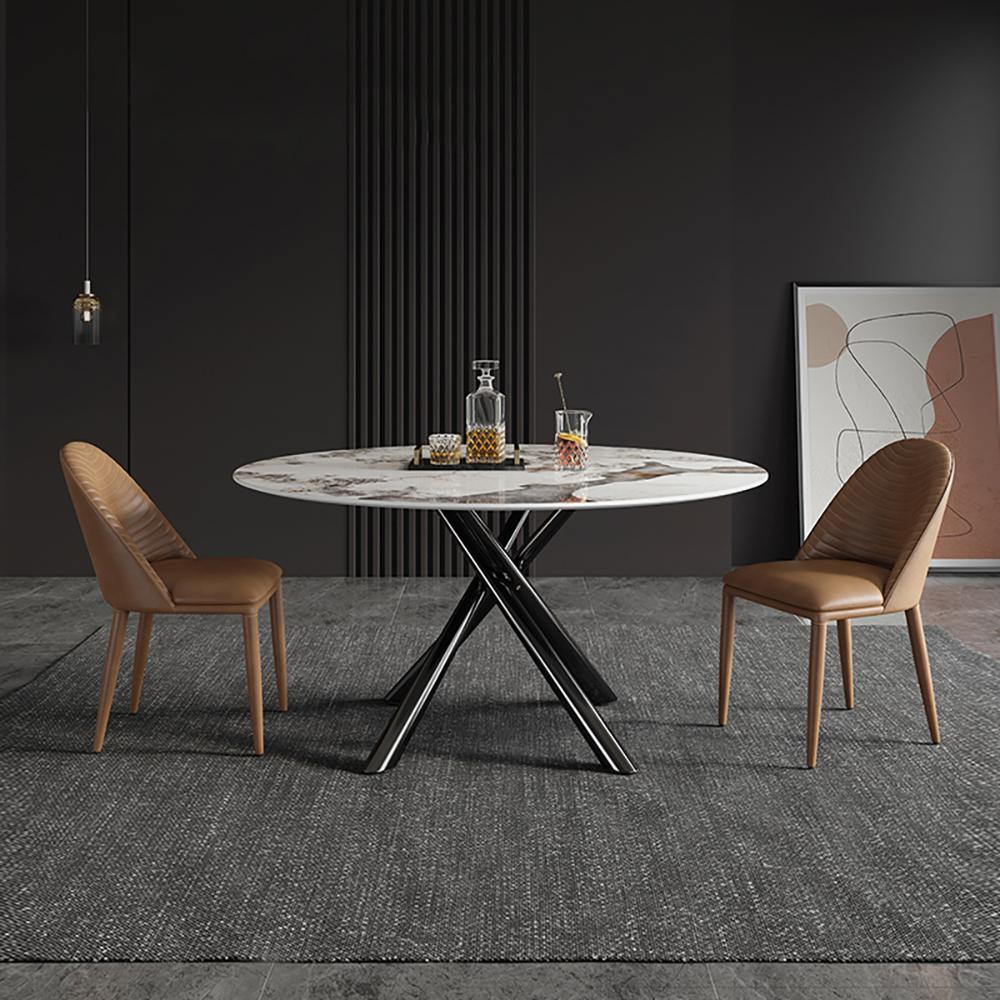 53" Modern Round Dining Table Faux Marble Tabletop for 6 Person