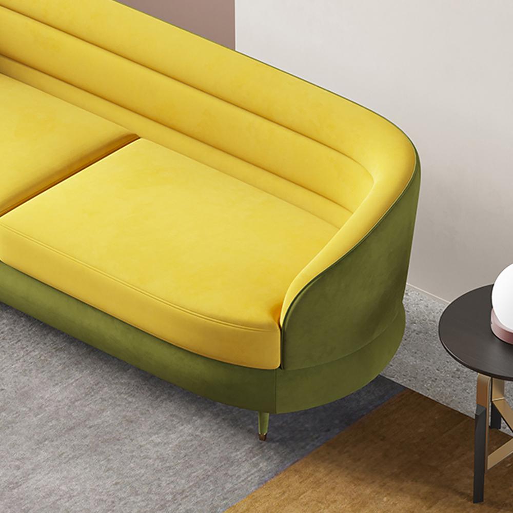 93" Modern Yellow & Green Velvet Upholstered Sofa for 3 Seaters with Gold Legs
