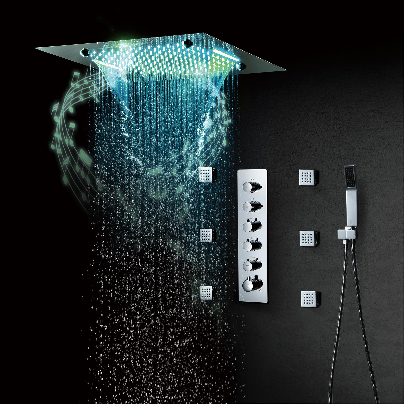 Wall-Mounted 20" Music Shower System Rainfall 5 Functions Thermostatic