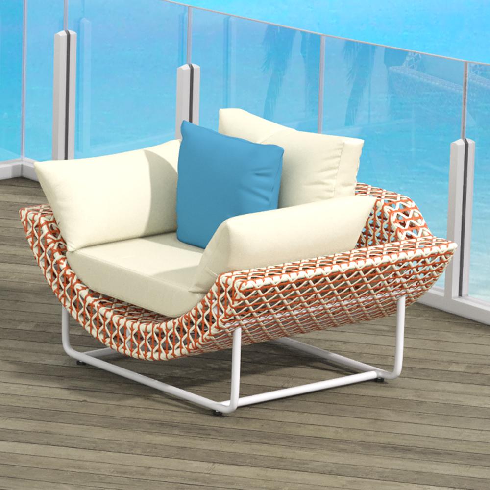 43.3" Wide Traditional Aluminum & Rattan Outdoor Patio Sofa with Cushion White & Orange