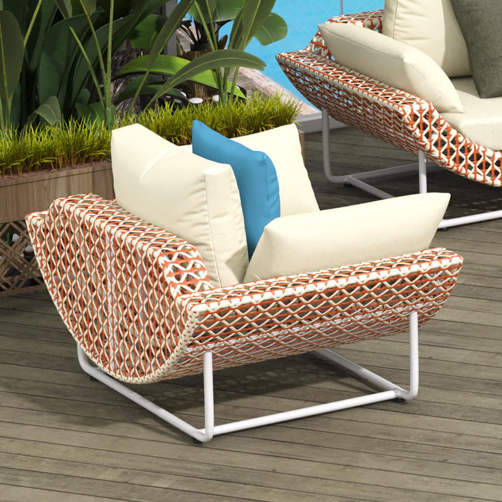 43.3" Wide Traditional Aluminum & Rattan Outdoor Patio Sofa with Cushion White & Orange