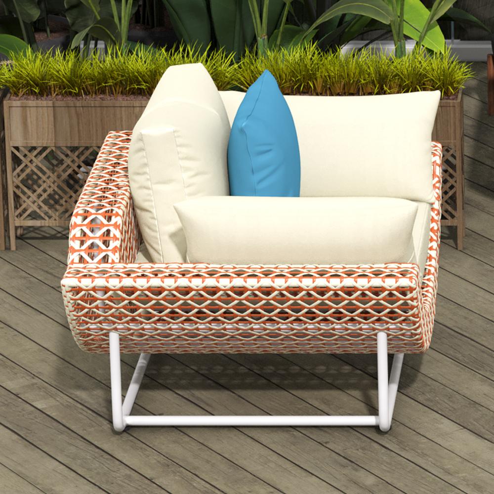 43.3" Wide Traditional Aluminum & Rattan Outdoor Patio Sofa with Cushion White & Orange