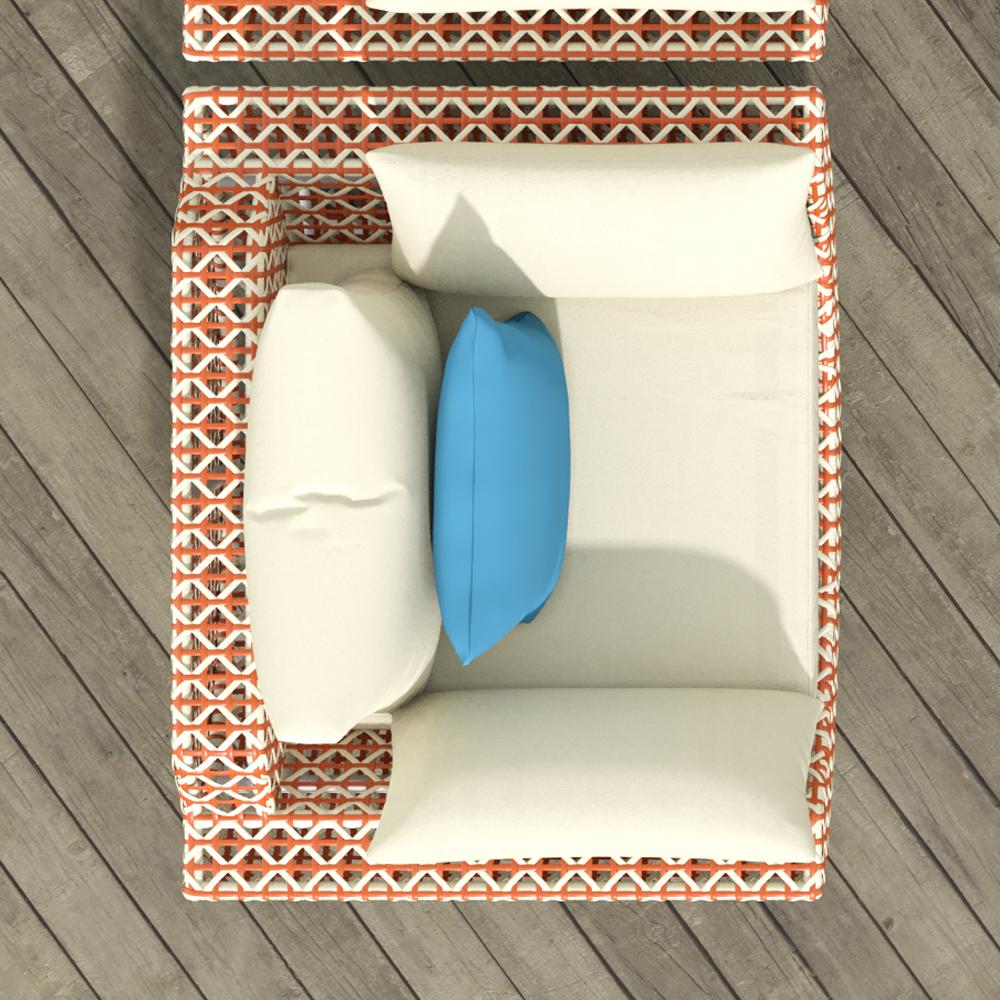 43.3" Wide Traditional Aluminum & Rattan Outdoor Patio Sofa with Cushion White & Orange