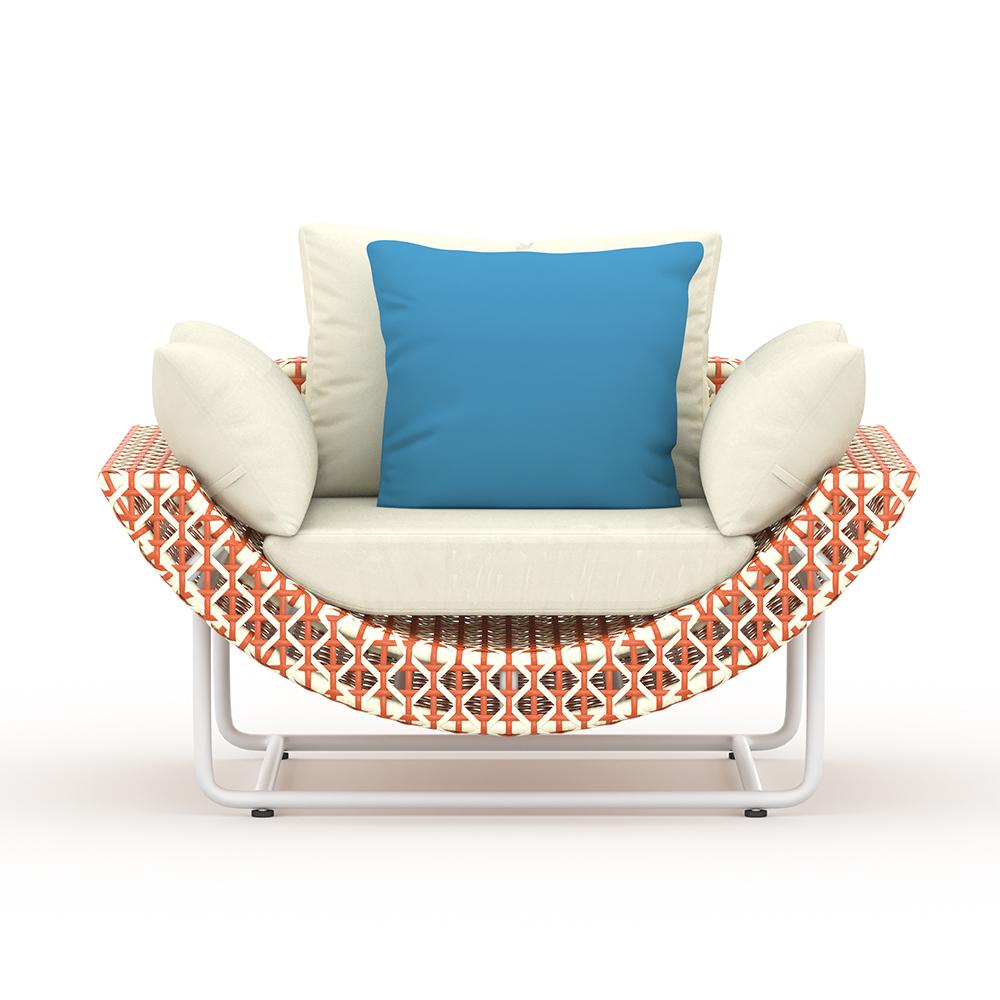 43.3" Wide Traditional Aluminum & Rattan Outdoor Patio Sofa with Cushion White & Orange