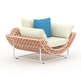 43.3" Wide Traditional Aluminum & Rattan Outdoor Patio Sofa with Cushion White & Orange