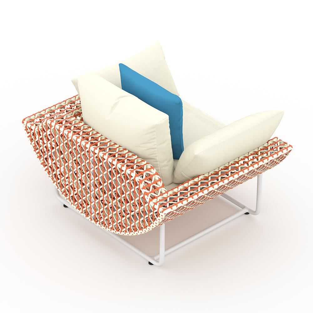 43.3" Wide Traditional Aluminum & Rattan Outdoor Patio Sofa with Cushion White & Orange