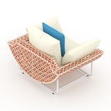 43.3" Wide Traditional Aluminum & Rattan Outdoor Patio Sofa with Cushion White & Orange