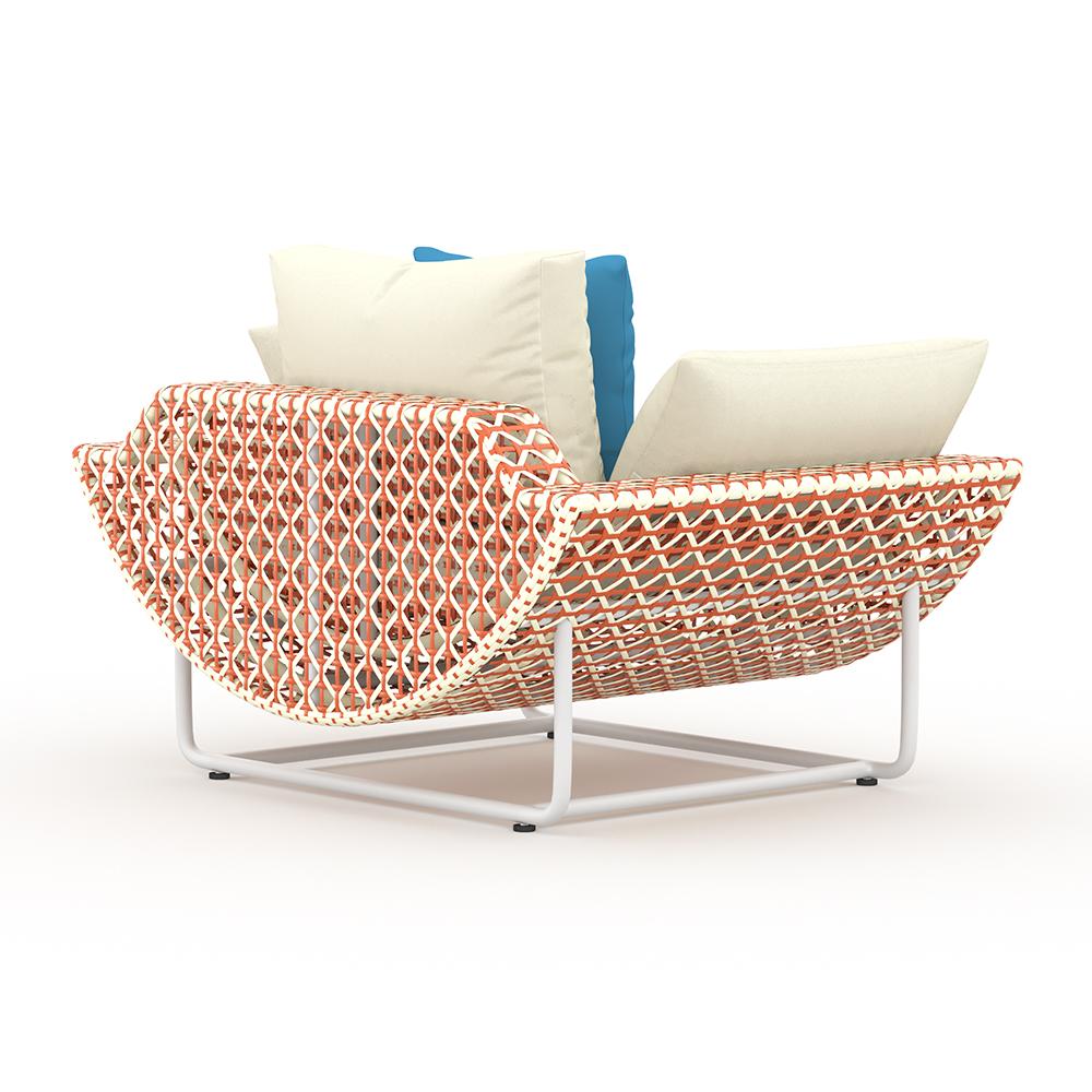 43.3" Wide Traditional Aluminum & Rattan Outdoor Patio Sofa with Cushion White & Orange