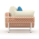 43.3" Wide Traditional Aluminum & Rattan Outdoor Patio Sofa with Cushion White & Orange