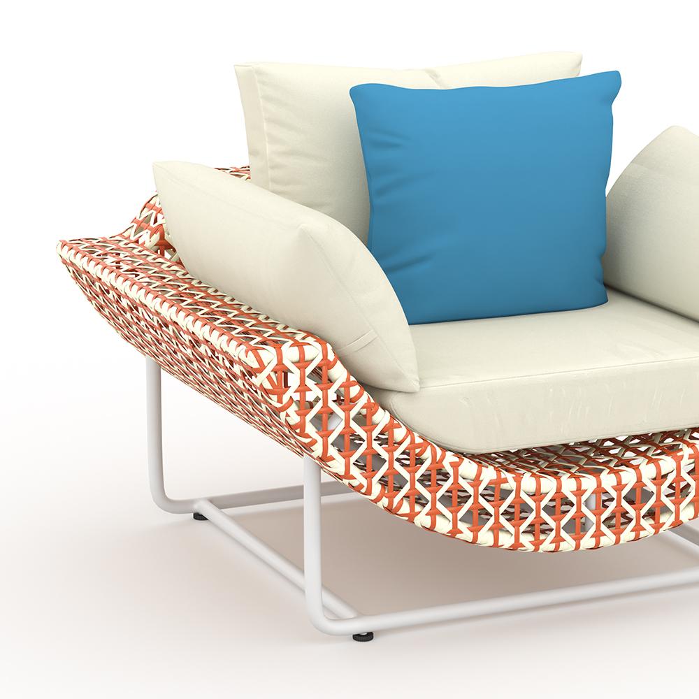 43.3" Wide Traditional Aluminum & Rattan Outdoor Patio Sofa with Cushion White & Orange