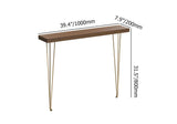 Mesa consola rectangular estrecha de nogal moderna de 39" con patas de metal en la parte superior de madera