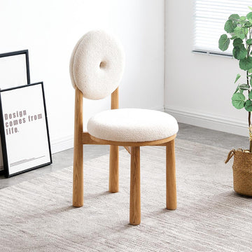 Modern White Boucle Dining Chair Side Chair Natural Wood Legs