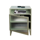 Nordic Minimalist Black Nightstand Glass Door Bedside Table with 2 Shelves