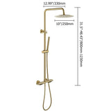 10" Modern Luxury Exposed Shower Fixture Thermostatic Rainfall Shower Head Brushed Gold