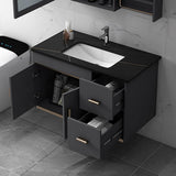 24" Floating Wood Bathroom Vanity Set with Black Stone Top & Ceramic Sink