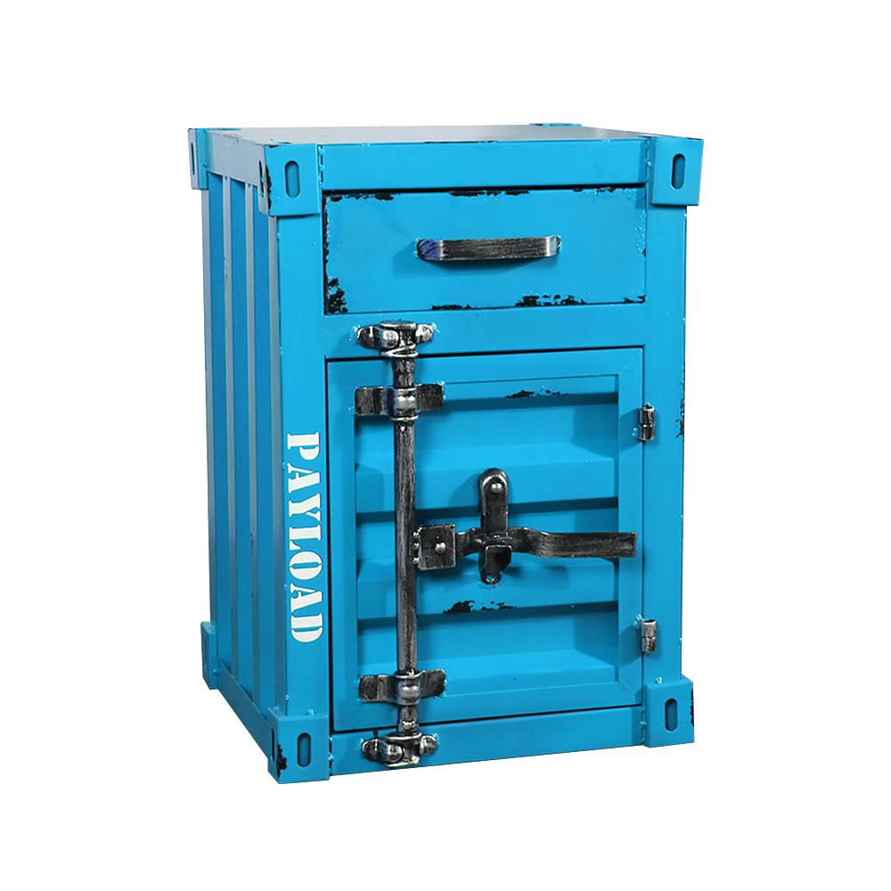 Industrial Loft Red Nightstand Retro Bedside Storage Cabinet with Door & Drawer