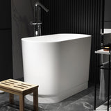 40" Modern Deep Oval Freestanding Matte White Stone Resin Japanese Soaking Bathtub
