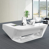 Modern L-Shaped Desk with Storage in MDF & Metal White Computer Desk Left Hand-Desks,Furniture,Office Furniture
