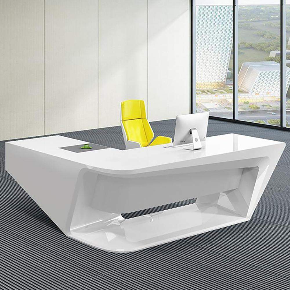 Modern L-Shaped Desk with Storage in MDF & Metal White Computer Desk Left Hand-Desks,Furniture,Office Furniture