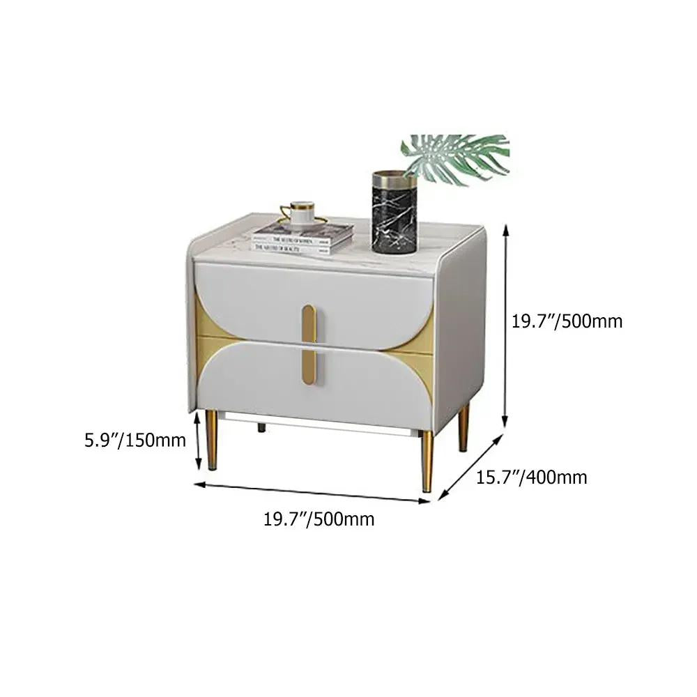 Luxury Gray Nightstand Stone Top Microfiber Leather Upholstery with LED Light