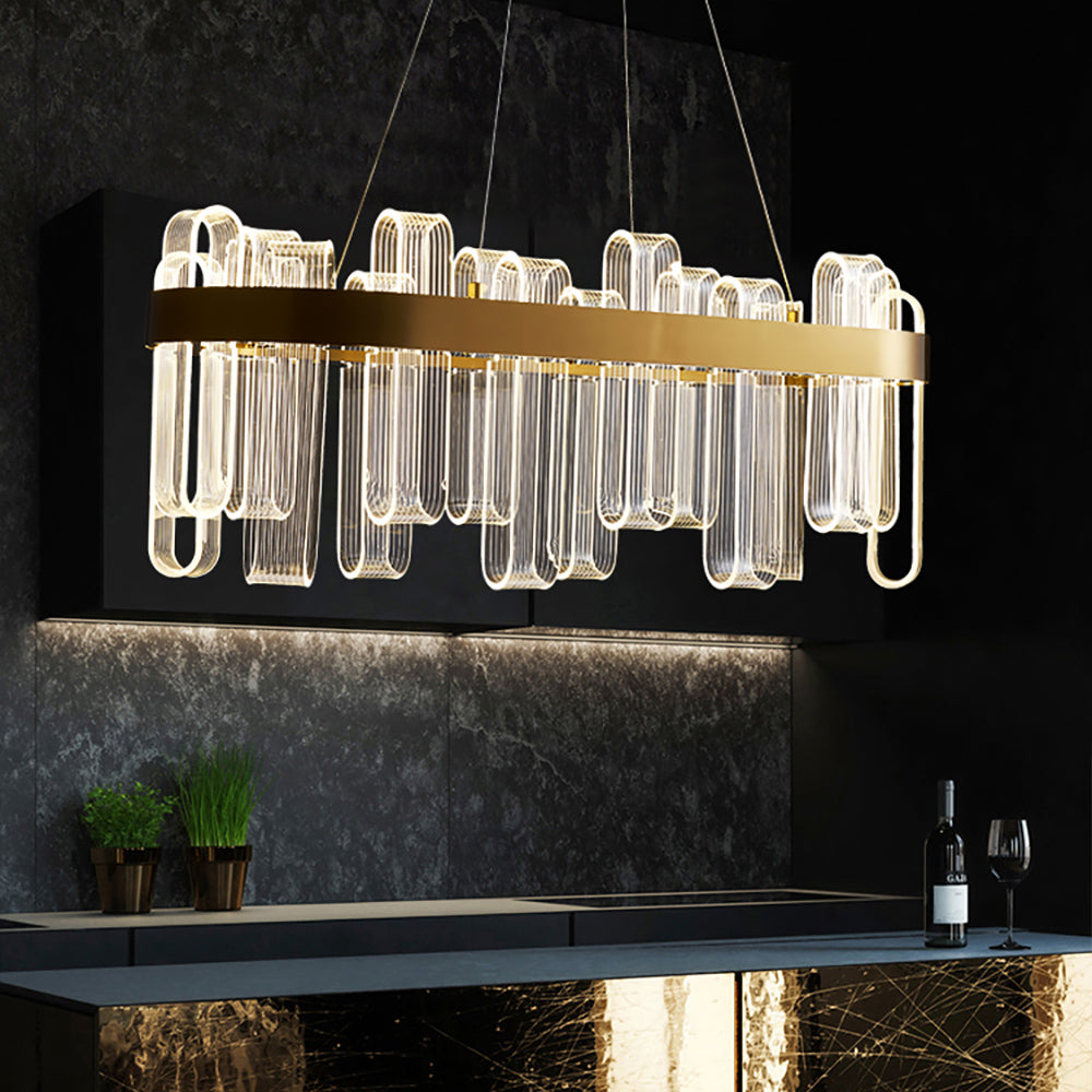 Modern Oval Glass LED Kitchen Island Light in Gold with Warm Light