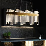 Modern Oval Glass LED Kitchen Island Light in Gold with Warm Light