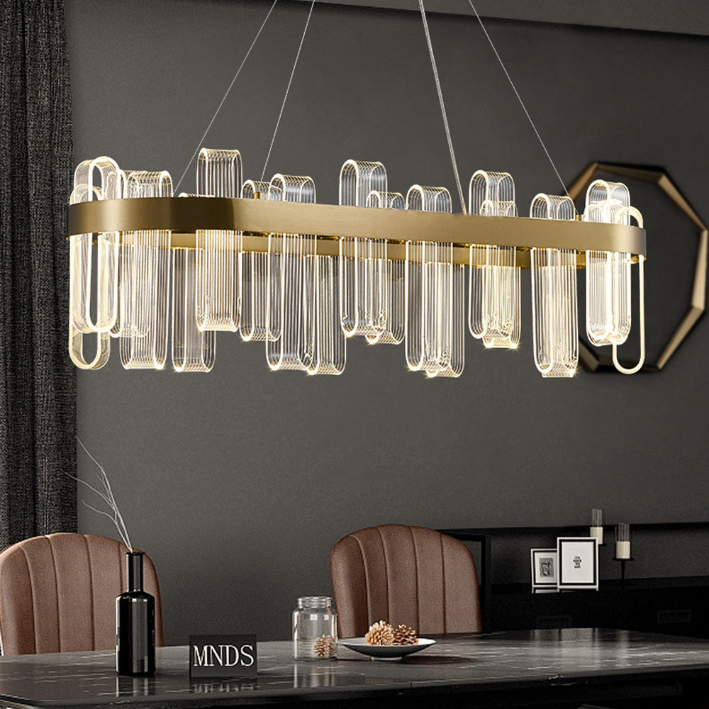 Modern Oval Glass LED Kitchen Island Light in Gold with Warm Light