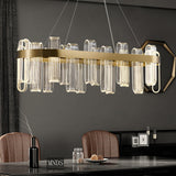 Modern Oval Glass LED Kitchen Island Light in Gold with Warm Light