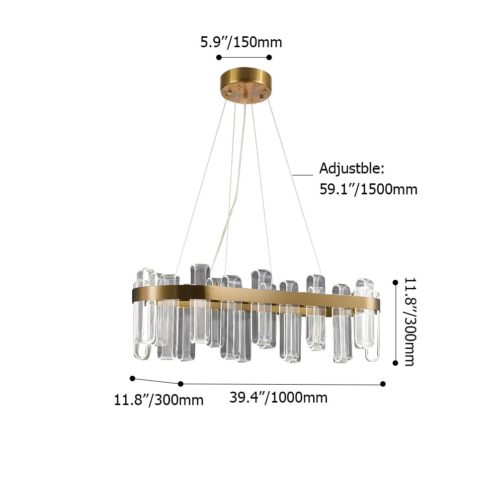 Modern Oval Glass LED Kitchen Island Light in Gold with Warm Light